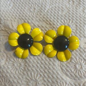 Yellow and Black Flower Earrings